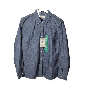 Weatherproof Vintage Shirt Mens XL Blue Denim Reverse Print Floral Long Sleeve